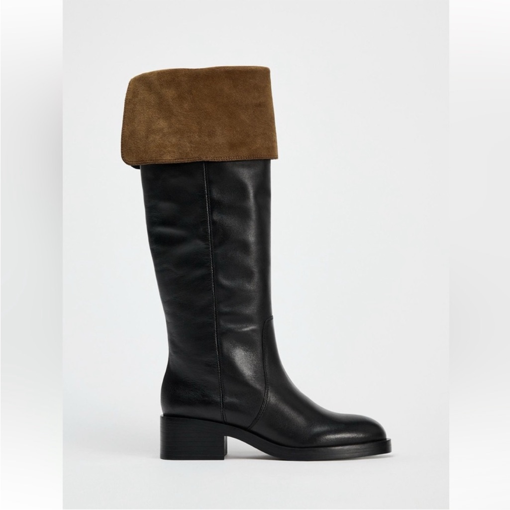 Zara 100% Leather Knee High Boots
